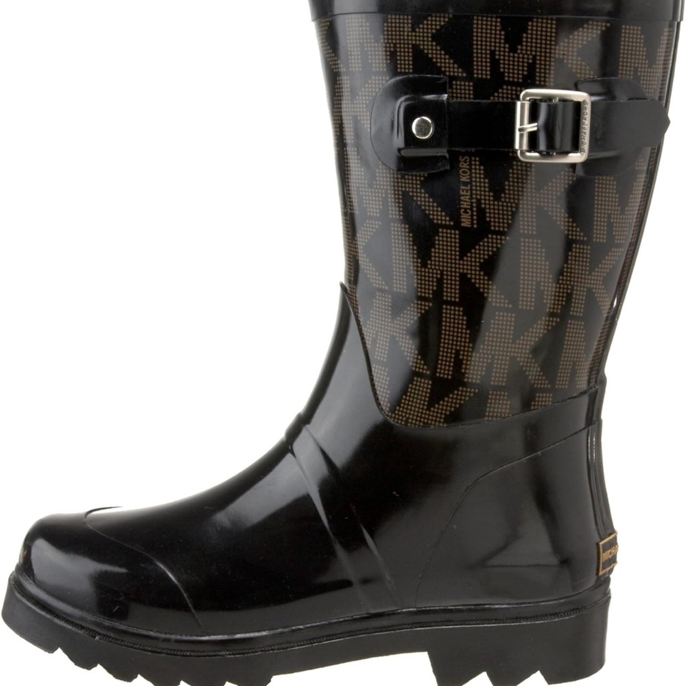Michael Kors Women's Black Rubber Waterproof MK Mid Rainboot Size 8 005